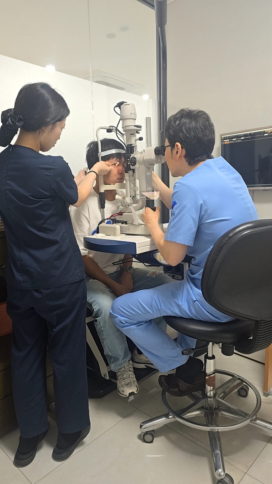 Eye exam with the doctor at a partner clinic